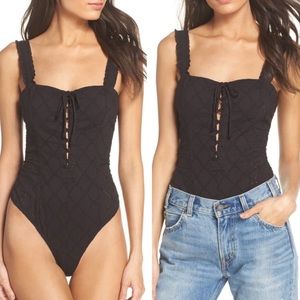 Free People Make Me Up Lace Up Bodysuit
